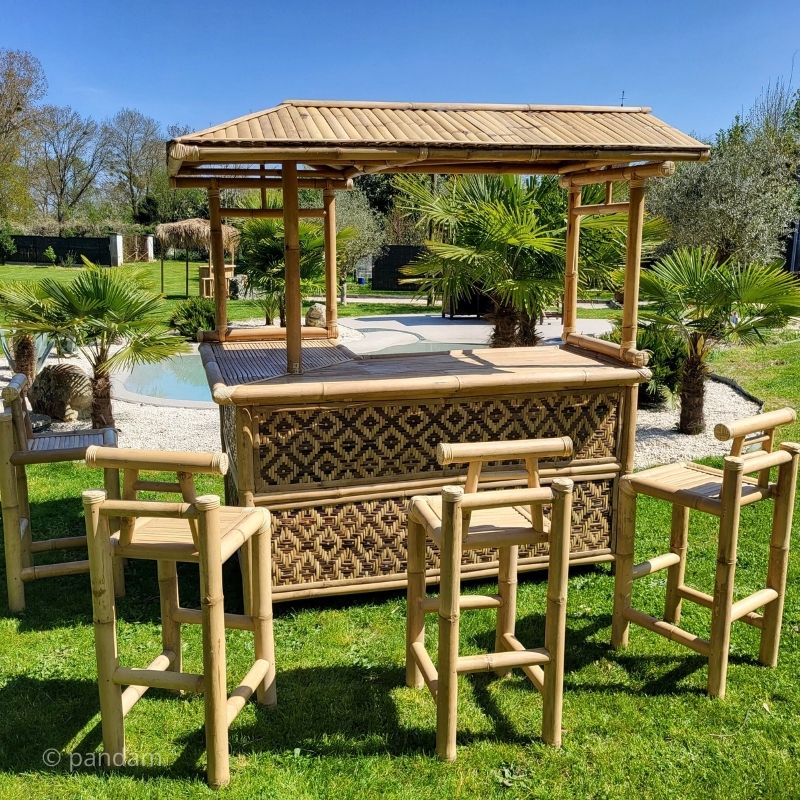 Bar à Cocktails En Bambou Et Osier – Blanc – Vintage Et Fait Main