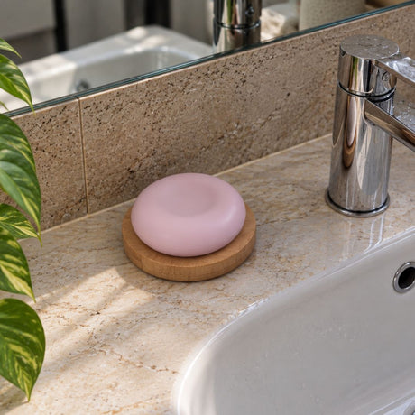 porte savon en bambou rond pour salle de bain